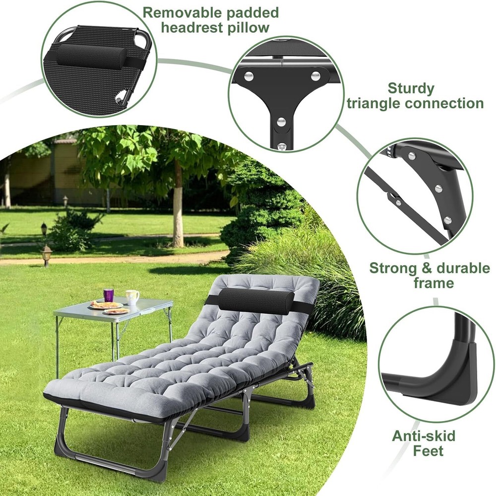 NAIZEA Folding Cot Adjustable 5-Position Folding Lounge Chair Sleeping Cot Bed