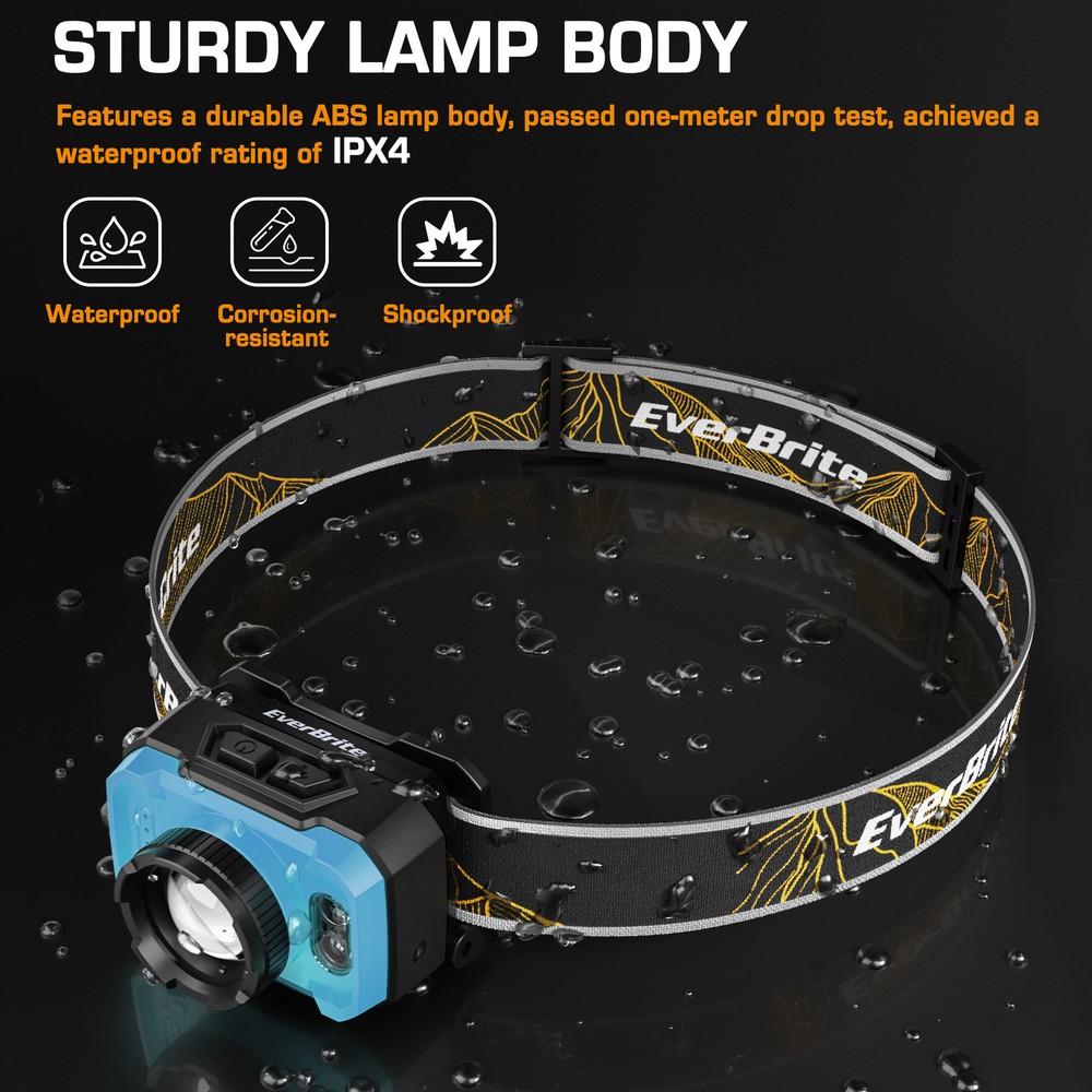 EverBrite RechargeableHeadlamp 600Lumen 4Mode Motion Sensor&Memory Function-Blue