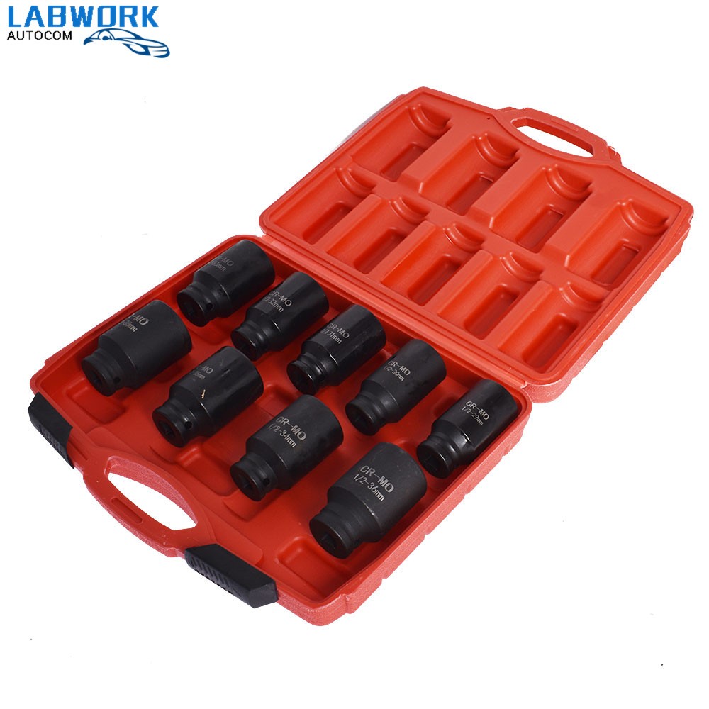 Deep Impact Socket Tool 9Pcs/Set 1/2" Drive Metric Axle Hub Nut Socket 29-38mm