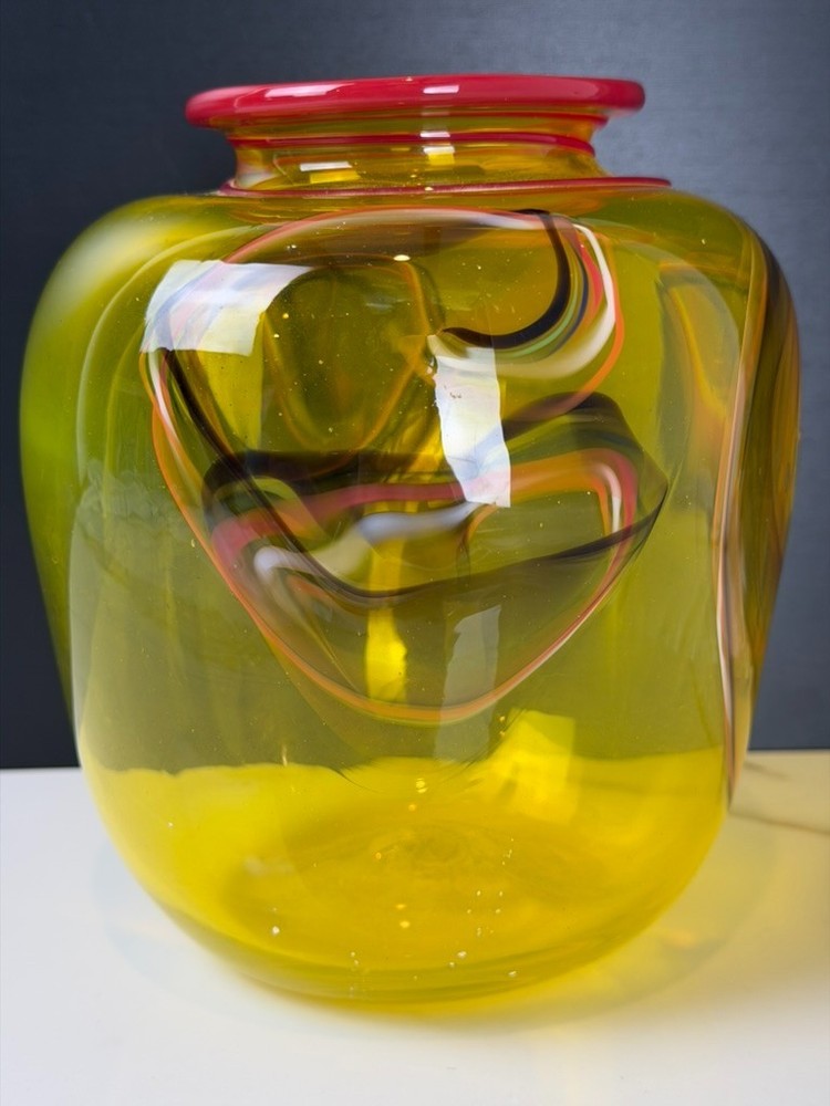 Post-Modern Signed Studio Glass "Faces" Vase