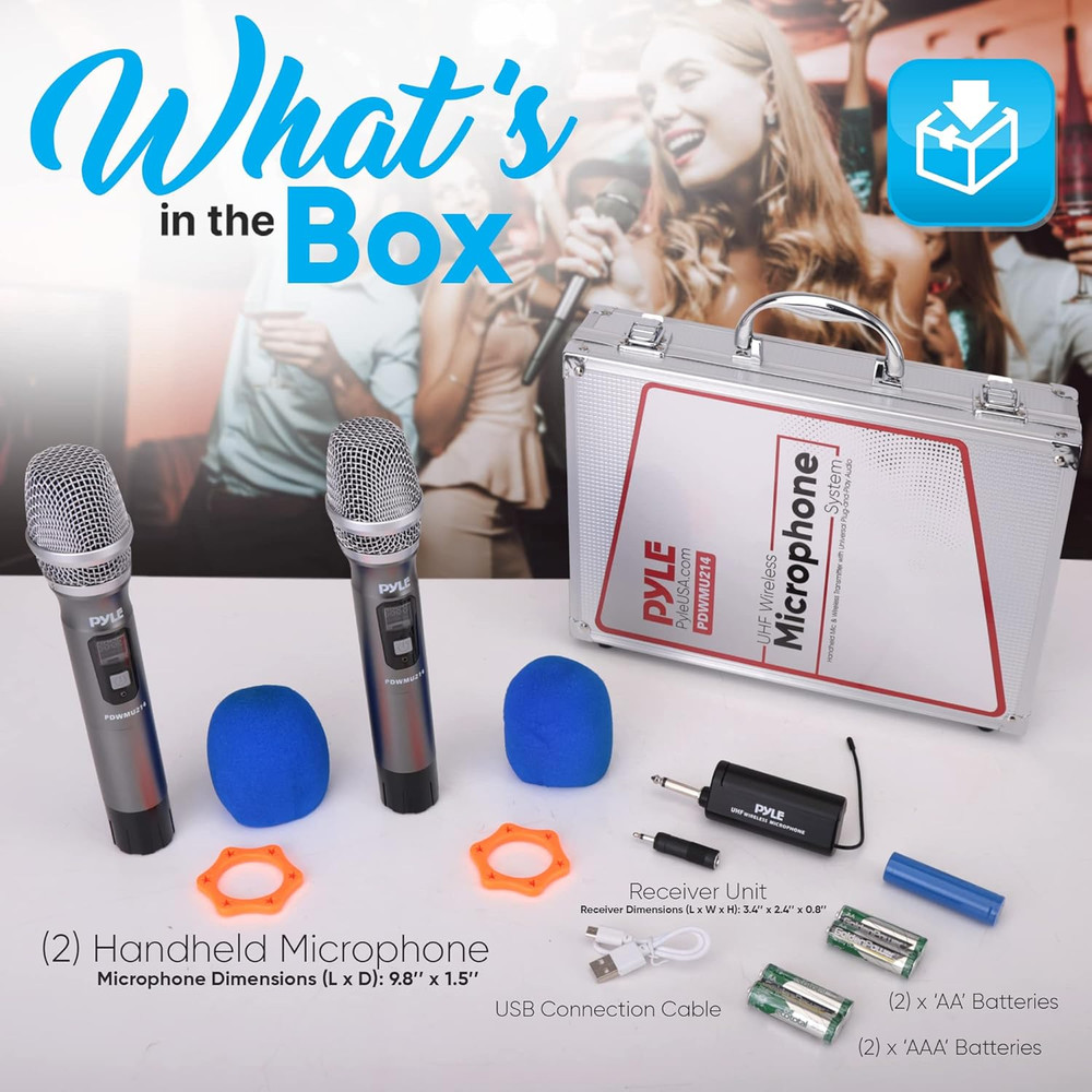 Dual UHF Wireless Microphone System - Professional Handheld Dynamic Cordless Mic