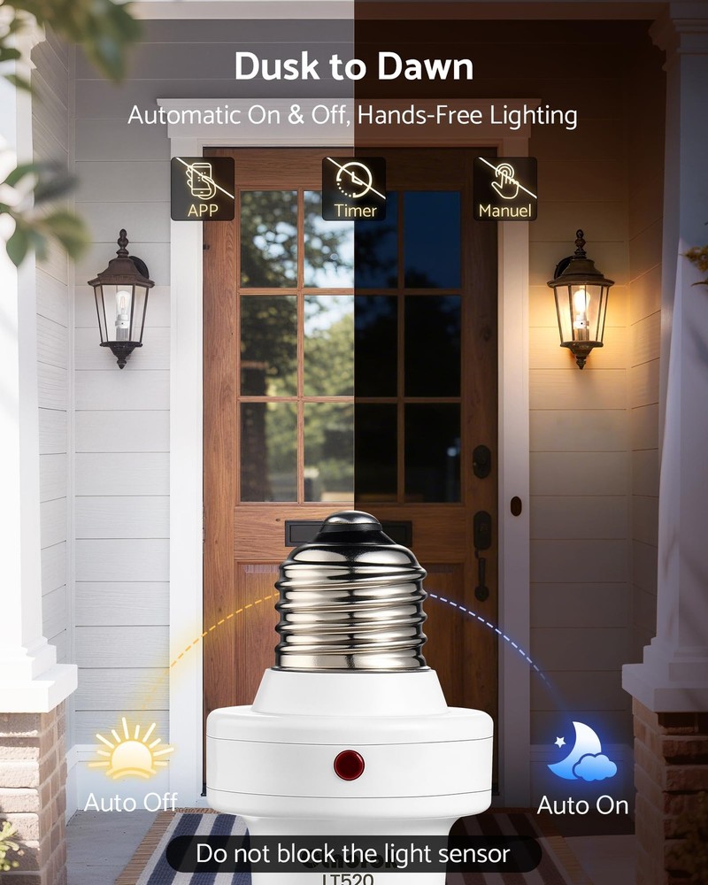 otnofok Light Sensor Socket, E26/E27 Bulb Automatic Dusk White
