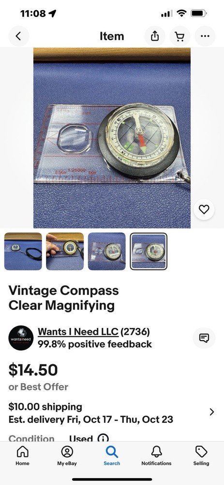 Vintage Compass Clear Magnifying