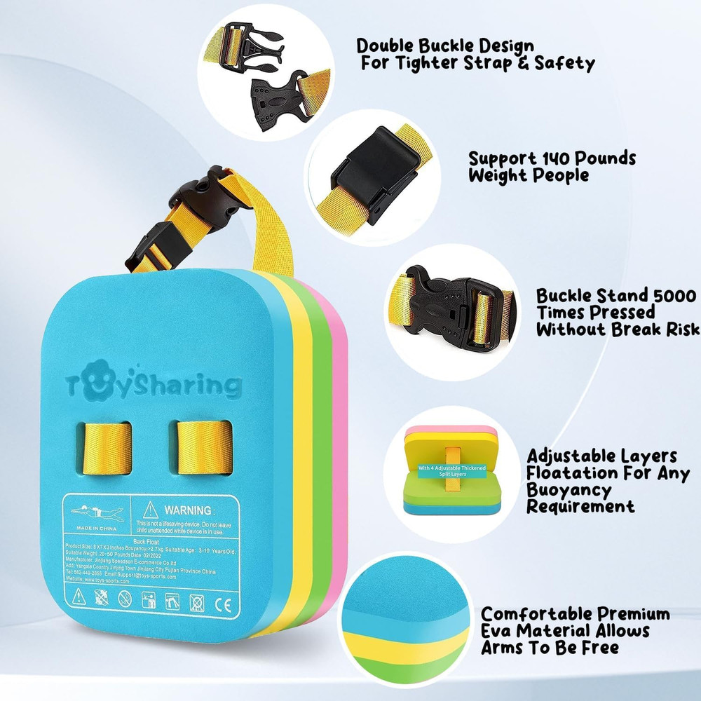 Swim Float Kids Back Belt: Pool Safe Dual-Lock Buckle 140Lbs Pull-Tested - Zero