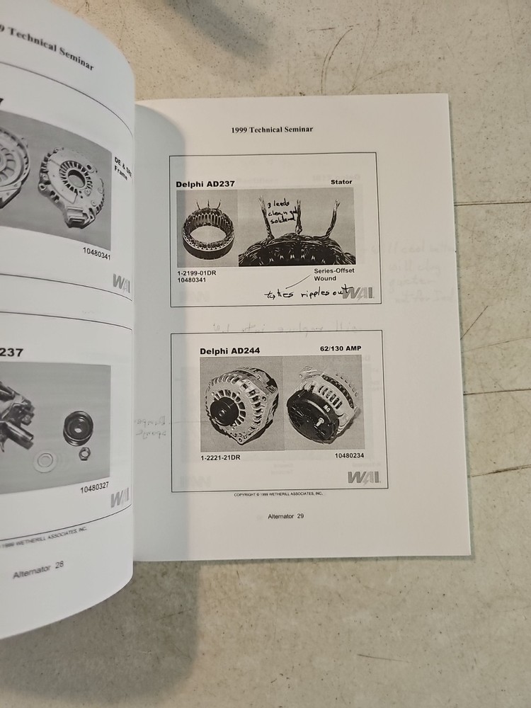 1999 Wetherill Associates Inc Technical Seminar Notebook. Alternators Starters