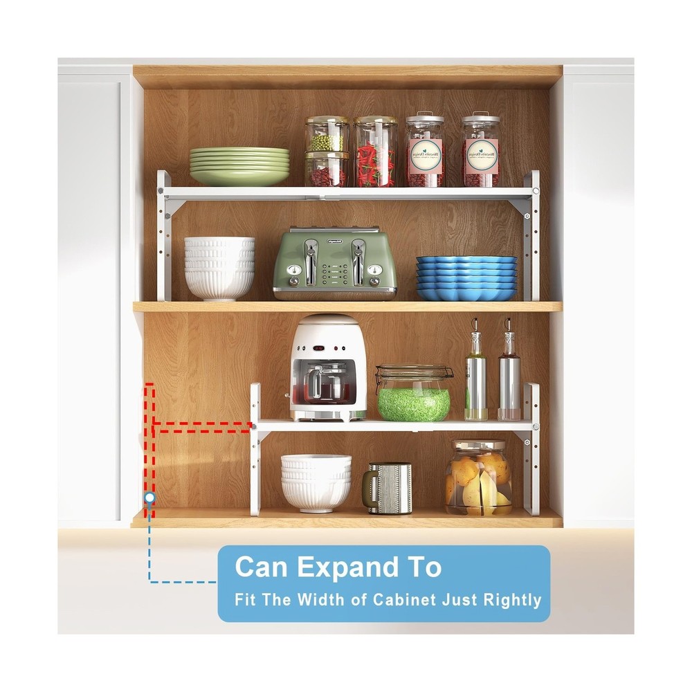 Set of 2 Expandable Cabinet Shelf Organizer, Stackable Kitchen Countertop She...