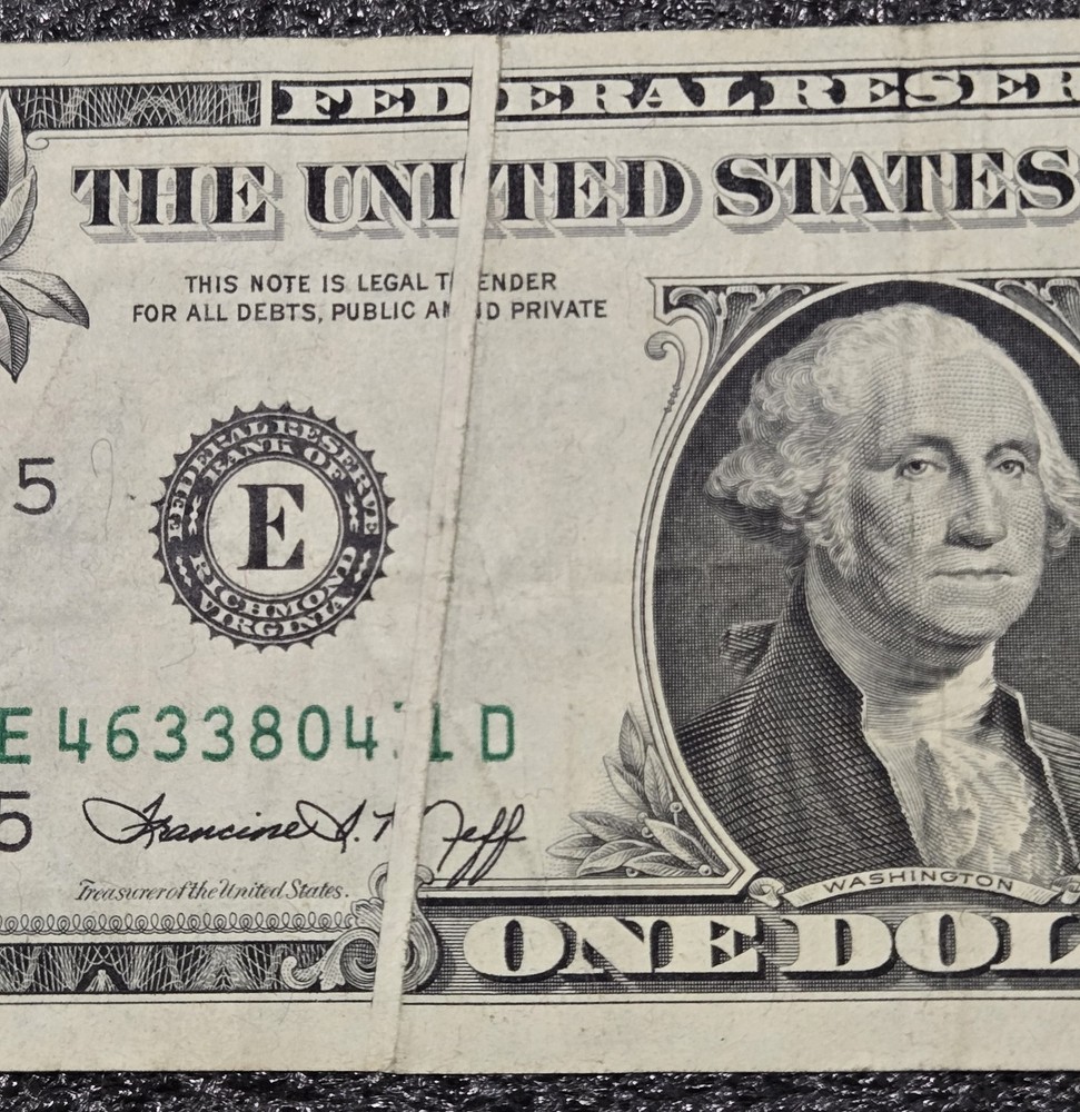 $1 1974 Dollar Bill FRN Gutter Fold Error With Cutting Error On Back Currency