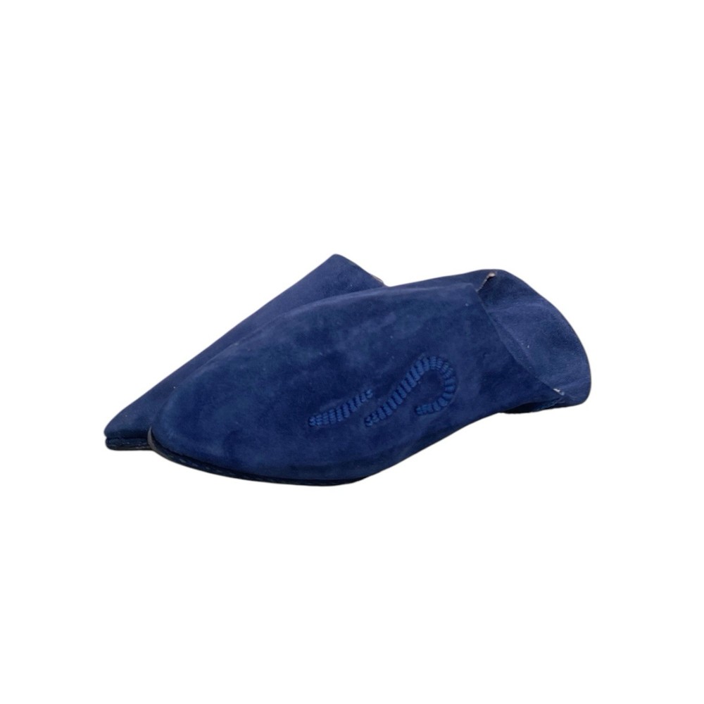 Blue Suede Moroccan Babouches Pointed Toe Hand Embossed Handmade