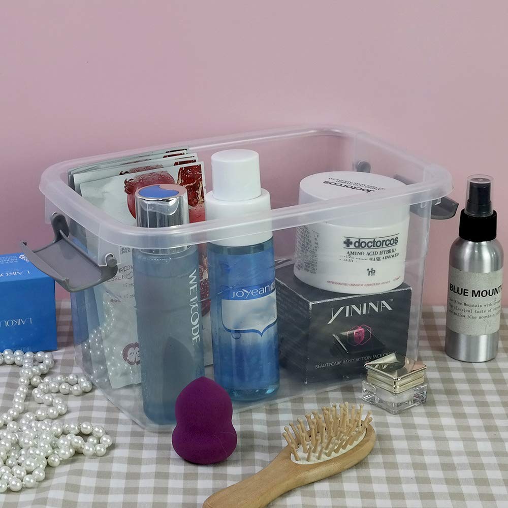 6-Pack Home Storage Bins, Plastic Container, Latching Box with Handle (Grey hand