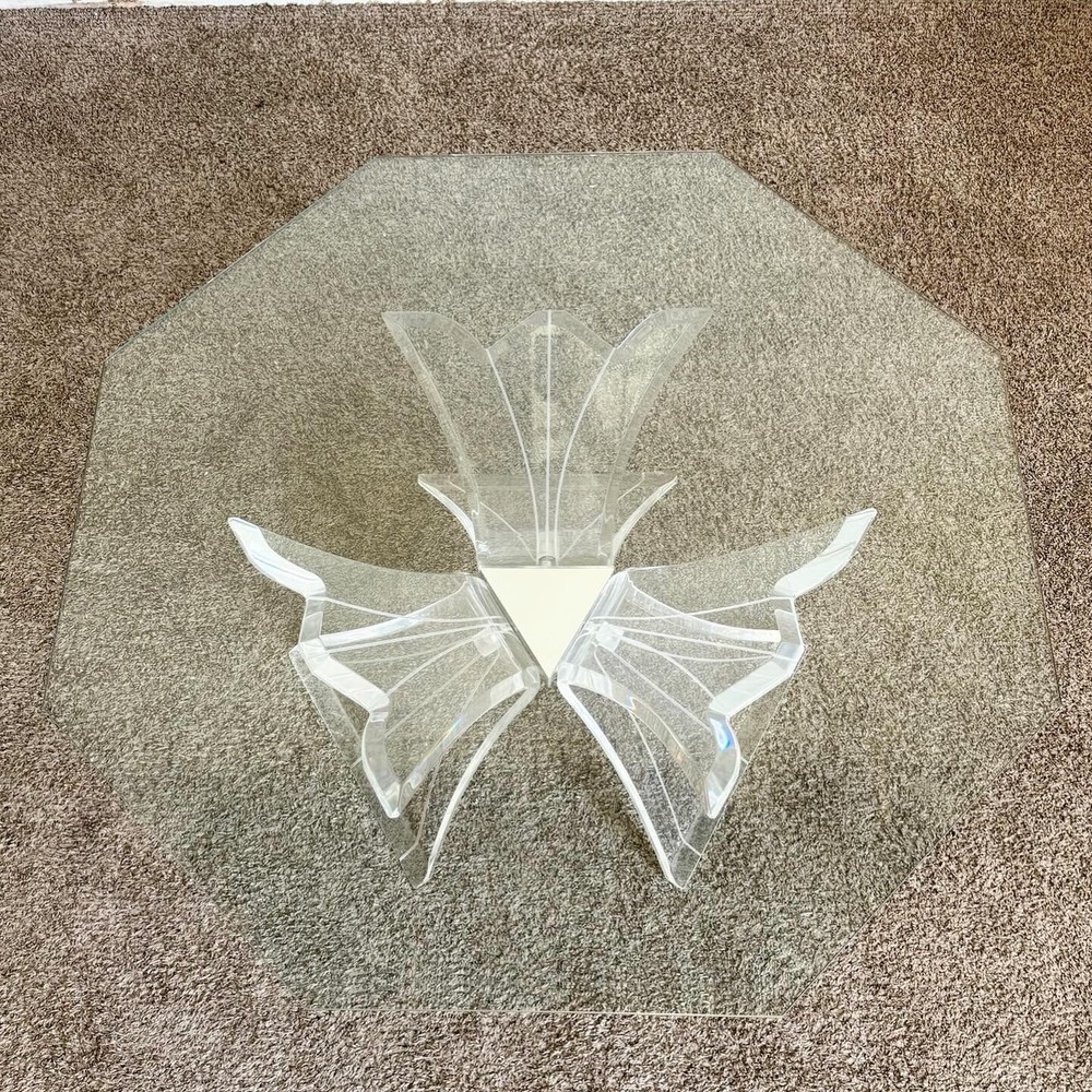 Postmodern Octagonal Beveled Glass Top Lucite Coffee Table