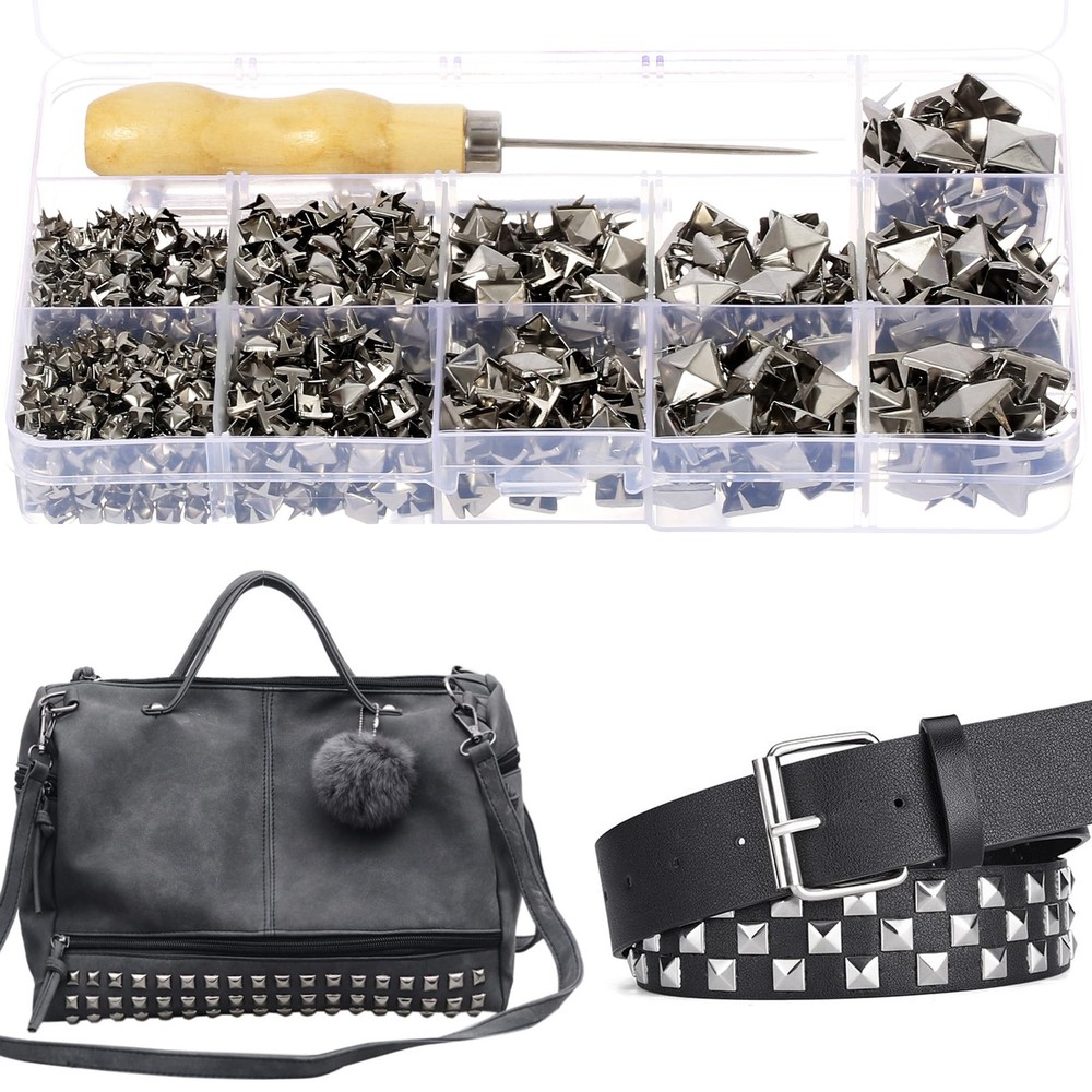 968 Pcs Assorted Sizes Square Pyramid Studs Prong Studs for Clothing Leather ...