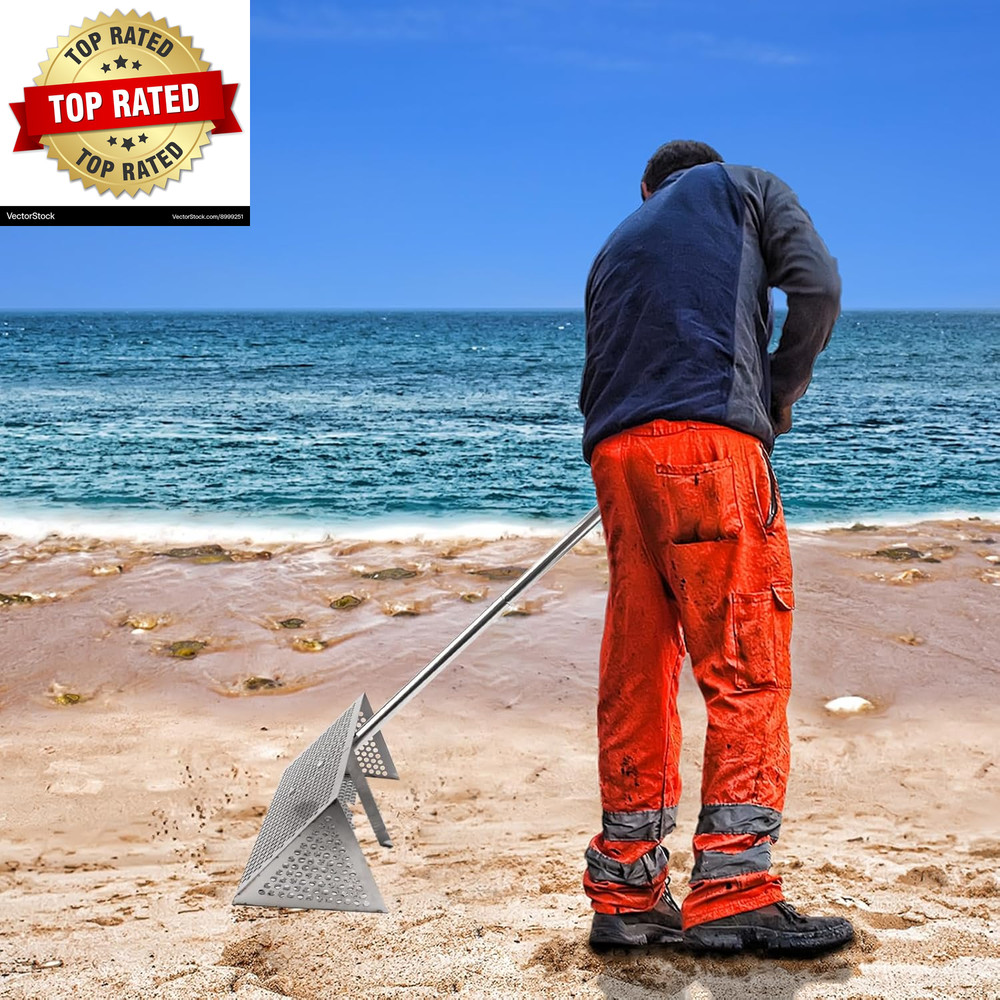 Sand Flea Rake, Durable Rake for Beach Easy to Install Sharp Teeth Wide Basket B