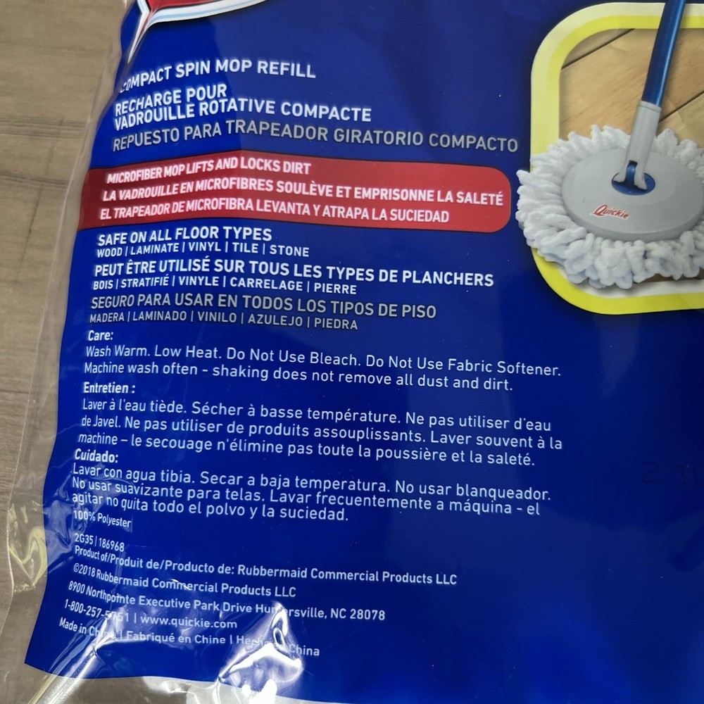 Quickie Water Compact Spin Mop Refill Floor Cleaning System Microfiber
