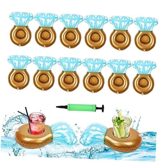 12Pack Ring Inflatable Drink Holder, Drink Floaties Floats Cup for blue