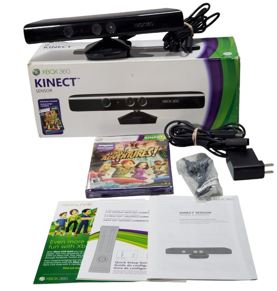 Xbox 360 Kinect Sensor Camera Bundle with Kinect Adventures Complete In Box CIB