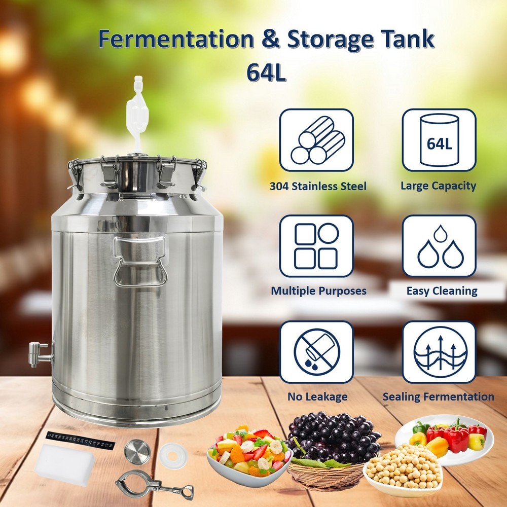 64L Stainless Steel Fermenter/Storage Tank for Wine Brewing, Storage, Transport