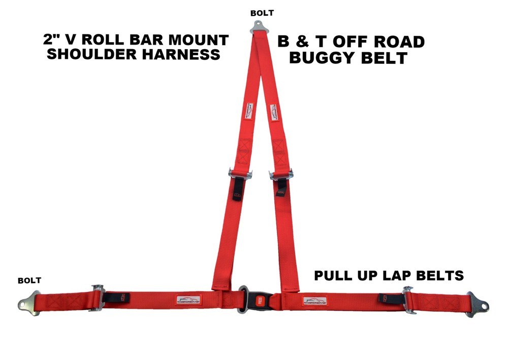 RED OFF ROAD 2" PUSH BUTTON V MOUNT HARNESS 3 POINT BUGGY BELT