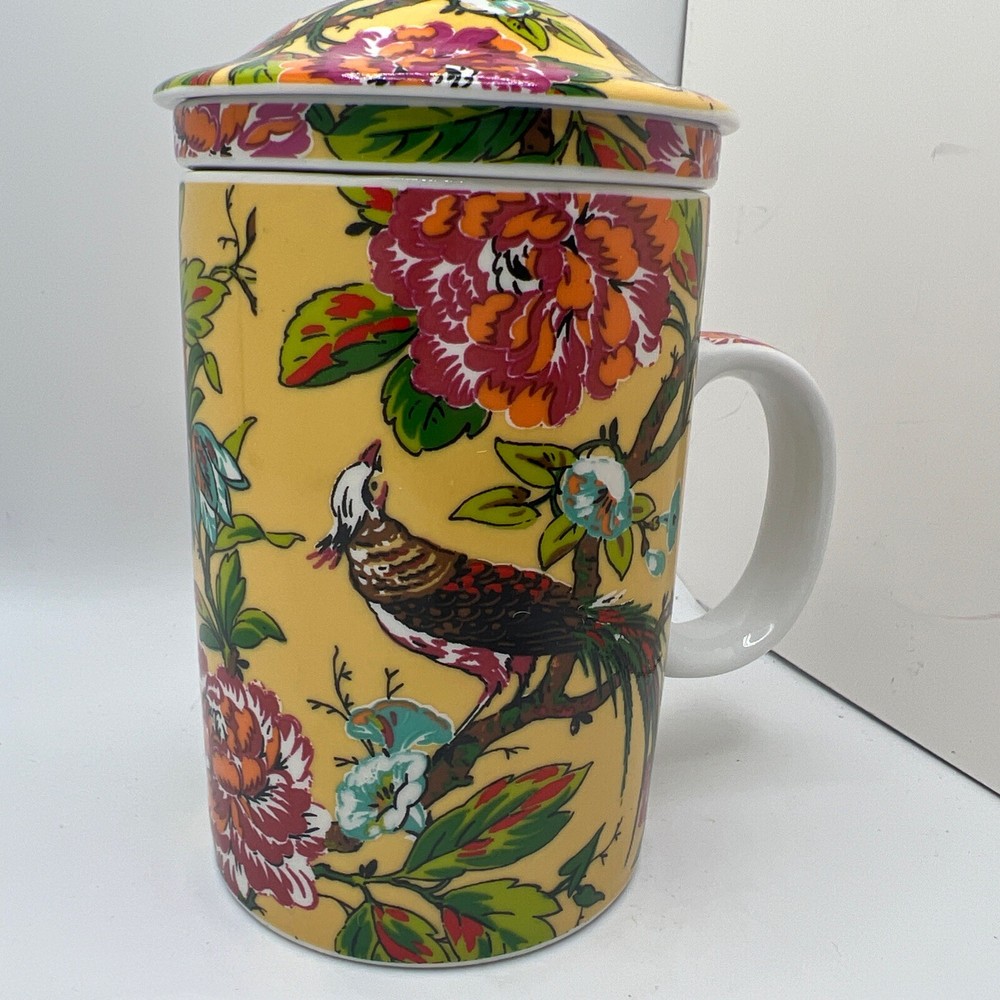 Yellow /Bird/Floral Ceramic Tea Cup Infuser