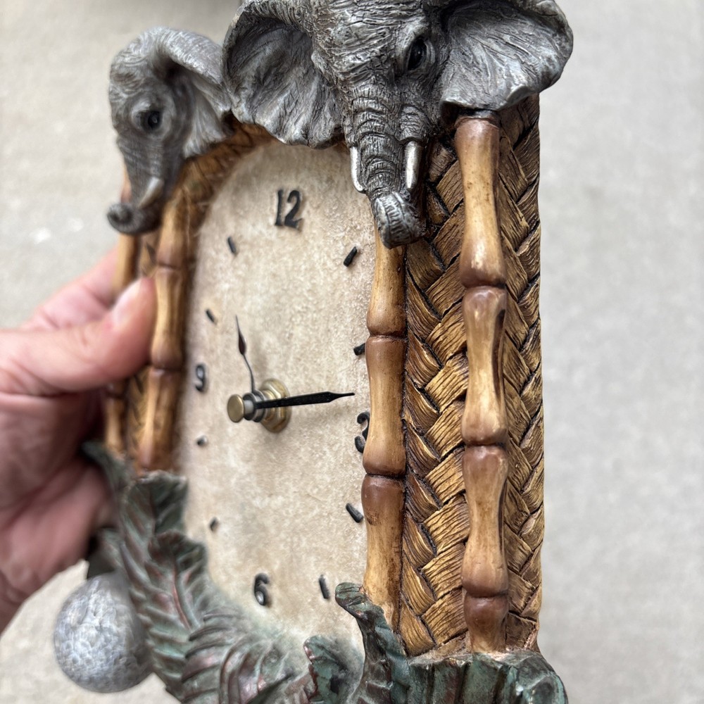 Elephant Safari Frame Bamboo Rustic Jungle Ceramic Clock Decor Boho Stone Decor