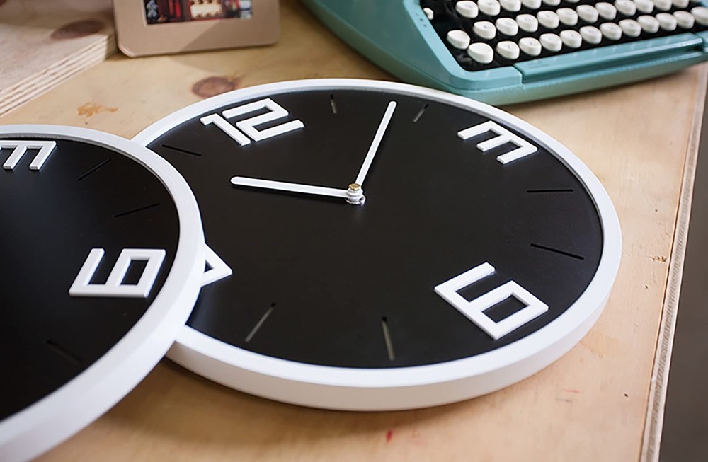 Modern Minimalist Classic White on Black Wall Clock