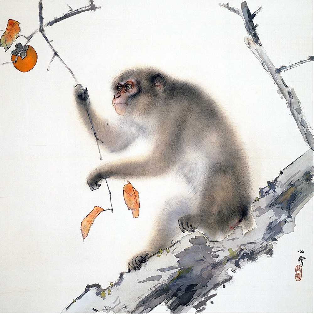 Japan monkey fruit by H. Kansetsu Tile Mural Kitchen Backsplash Marble Ceramic