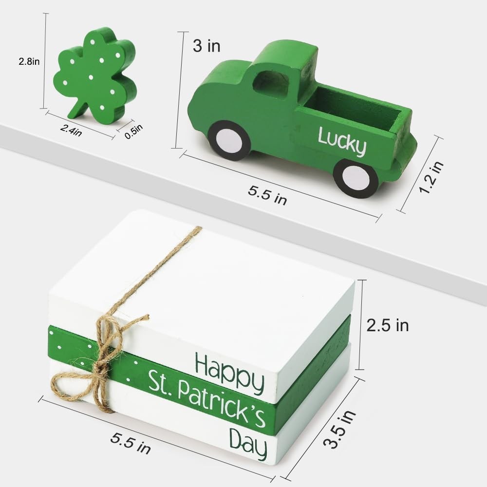 AKEROCK St Patricks Day Decorations, St Patricks Day Decor - Wooden Book Stack &