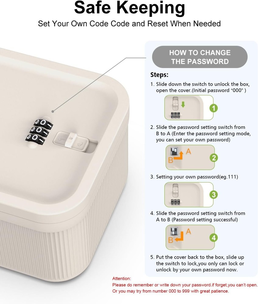 ySky Lockable Storage Box with Combination Code - Secure Medicine Safe, Phone Ja
