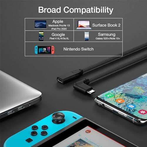 UseBean Right Angle USB C Extension Cable 0.6FT, 90 Degree USB-C BLACK