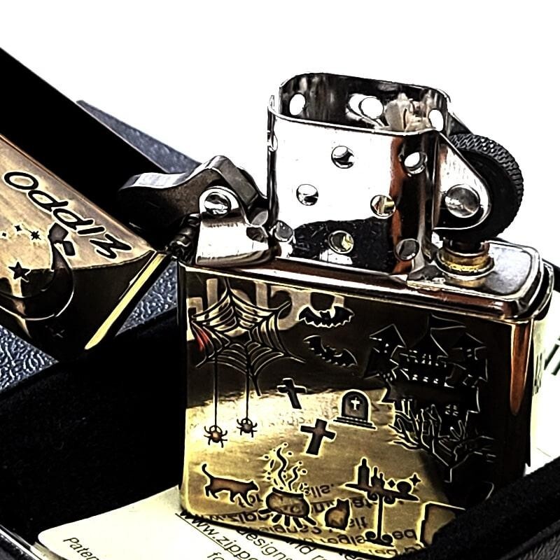 Zippo Witch Windy Antique Gold One Sided Processing Etching Lighter Regular