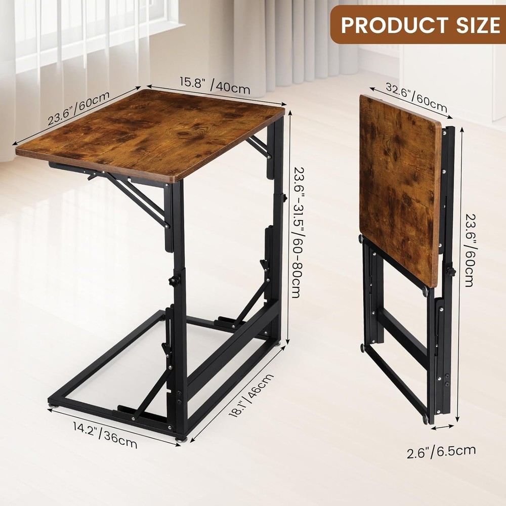Folding Side Table Adjustable C-Shaped End Table Couch Metal Frame TV Tray Table