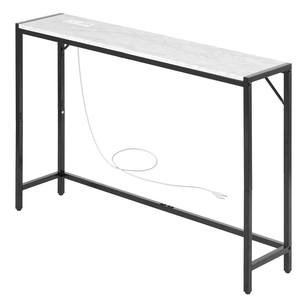 [New]Marble Console Table,Modern Narrow Long Console Table w/Power Outlet,Thin S