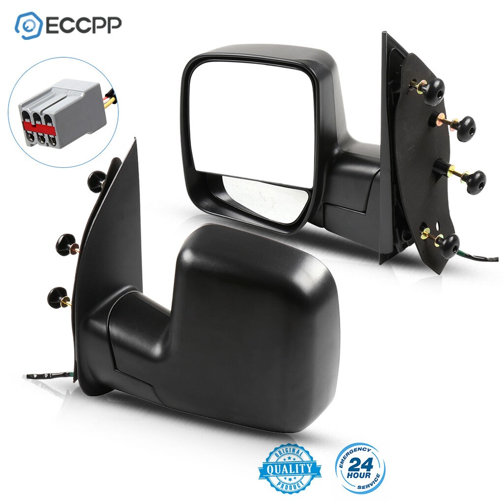 Pair Power Manual Fold Black Surface Mirrors For 2003-2014 Ford Econoline
