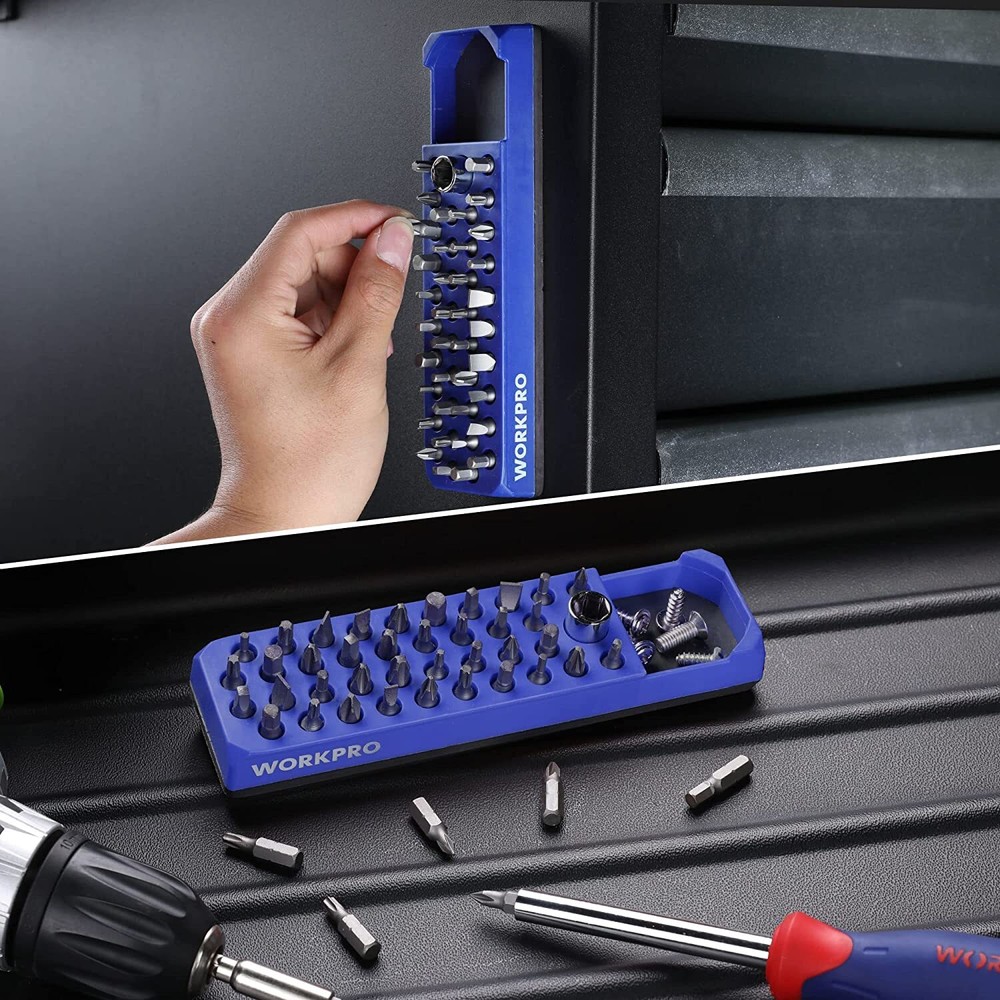 WORKPRO Magnetic Hex Bit Organizer 1/4" Hex Bit&Drill Holder Ferrite Magnet Base