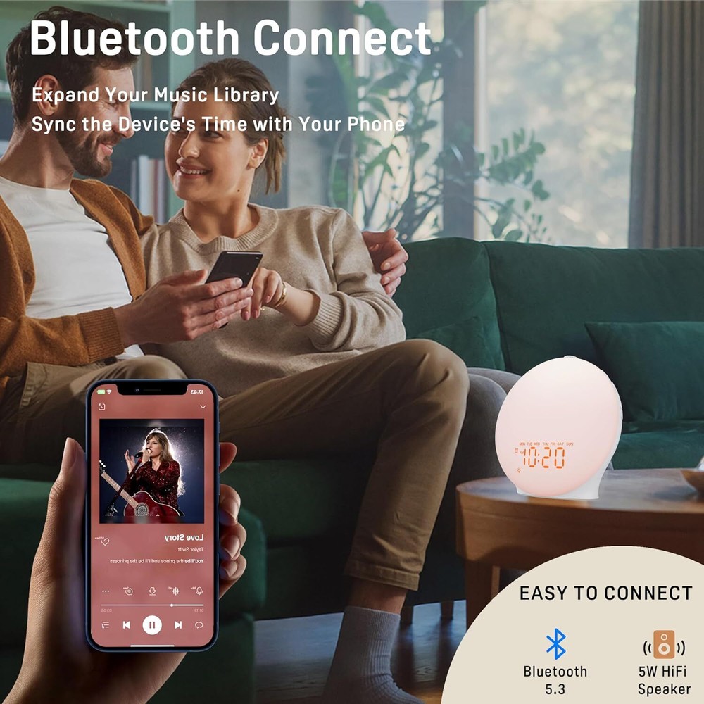 Sunrise alarm clock with sunrise simulation function, sleep aid function