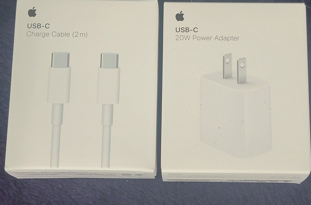 Genuine Apple USB-C Charge Cable (2m) and Apple 20W USB-C Power Adapter Set