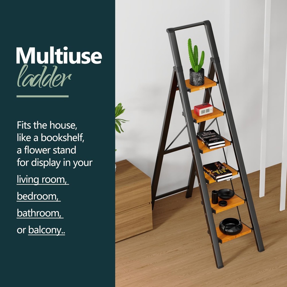 Step Ladder 6 Step Folding, Foldable Tall Ladder with Handrail, Aluminum Step...