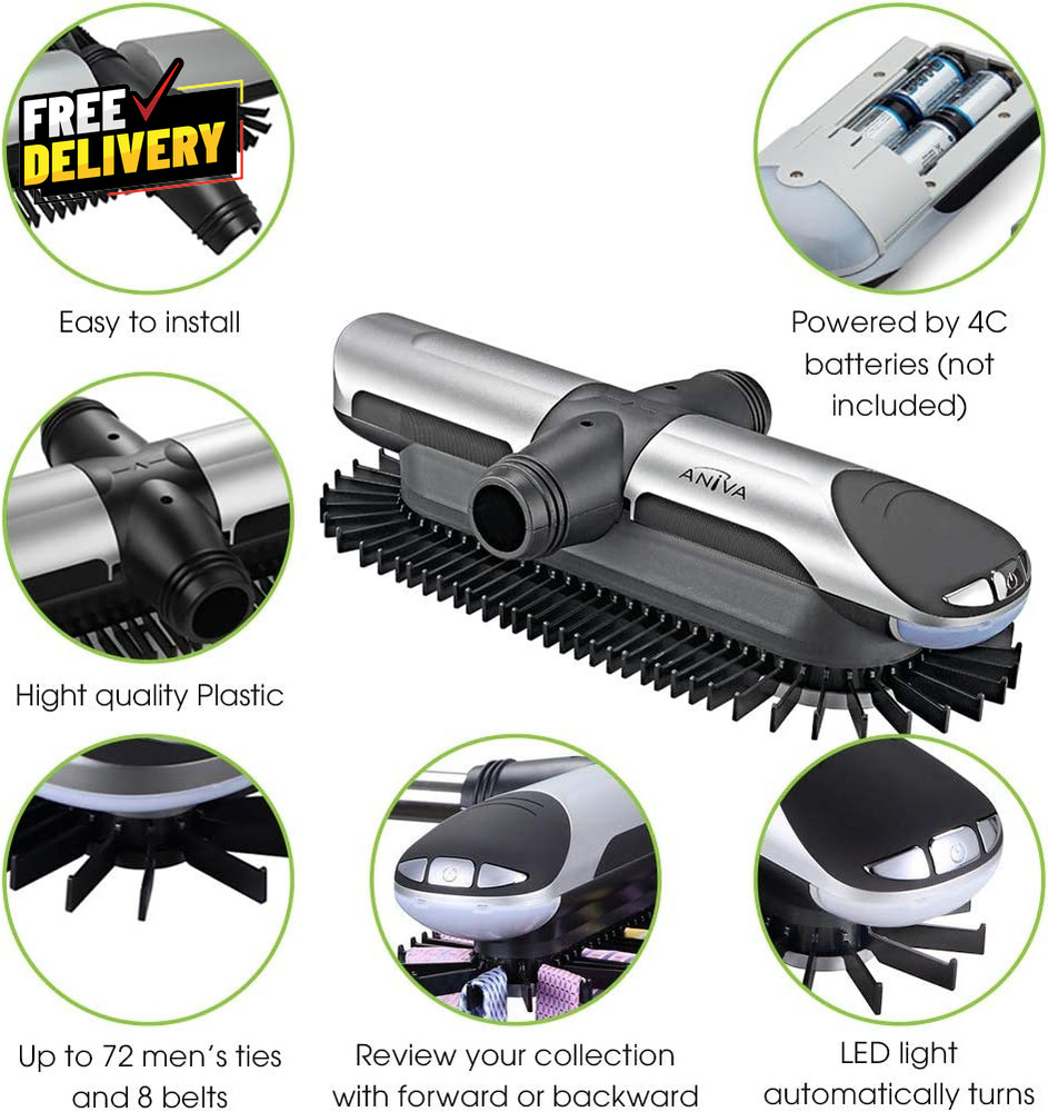 Motorized Tie Rack Closet Organizer with LED Lights Includes J Hooks for Wired..