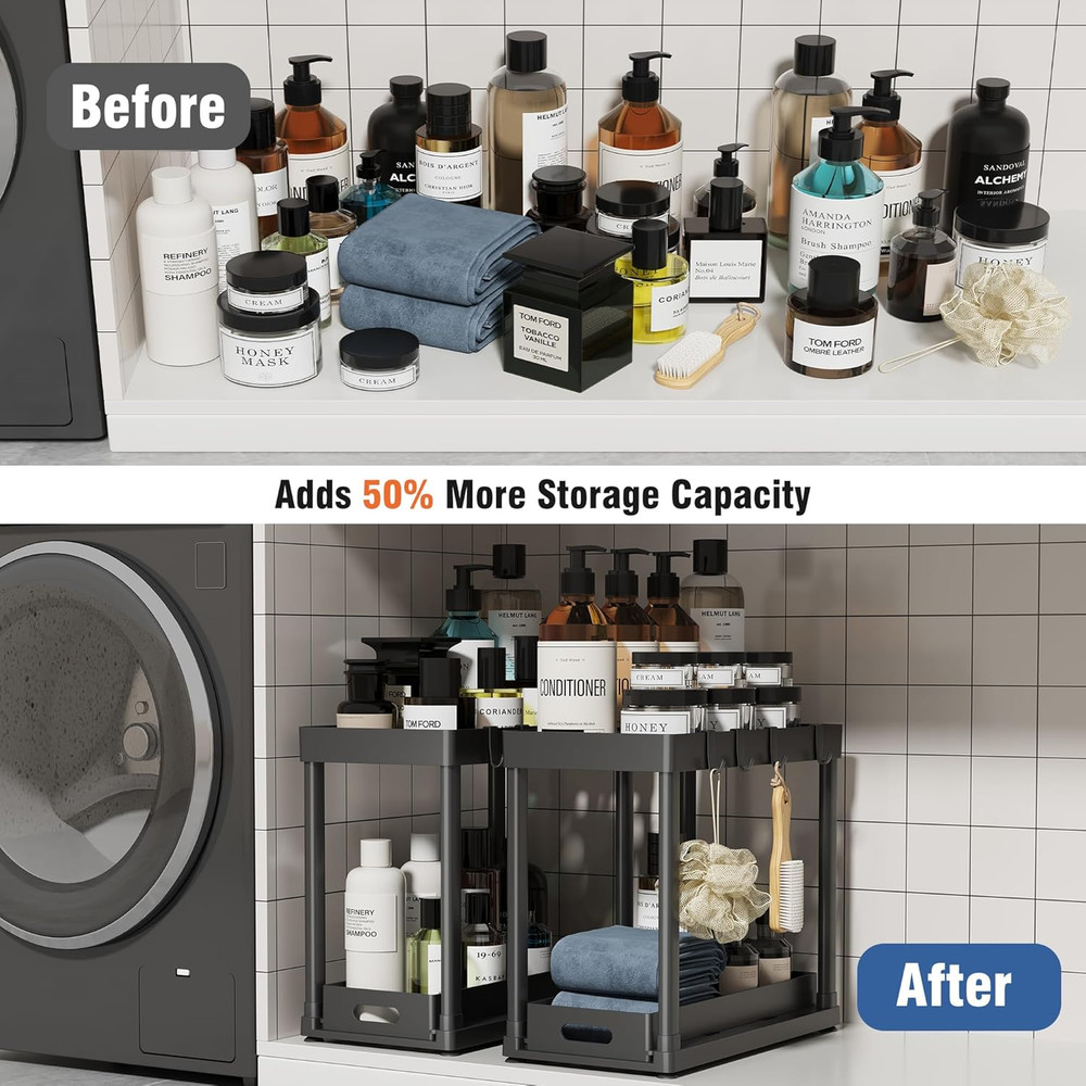 2 Pack Pull-Out Storage Organizers, under Sink Organizer and Storage for Bathroo