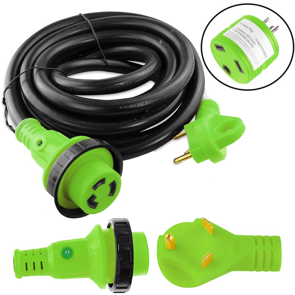 RV Power Cord 10 ft 30 amp Detachable Cable with LED Twist Lock Connector
