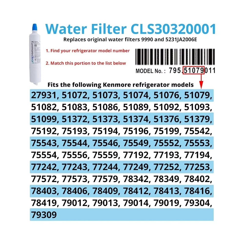 4 Pack Kenmore 9990 Refrigerator Water Filter