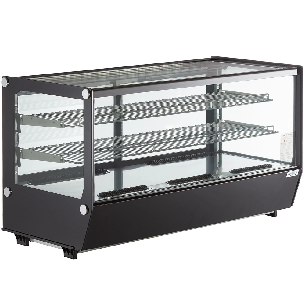 60" Black Refrigerated Square Countertop Bakery Display Case with LED Lighting