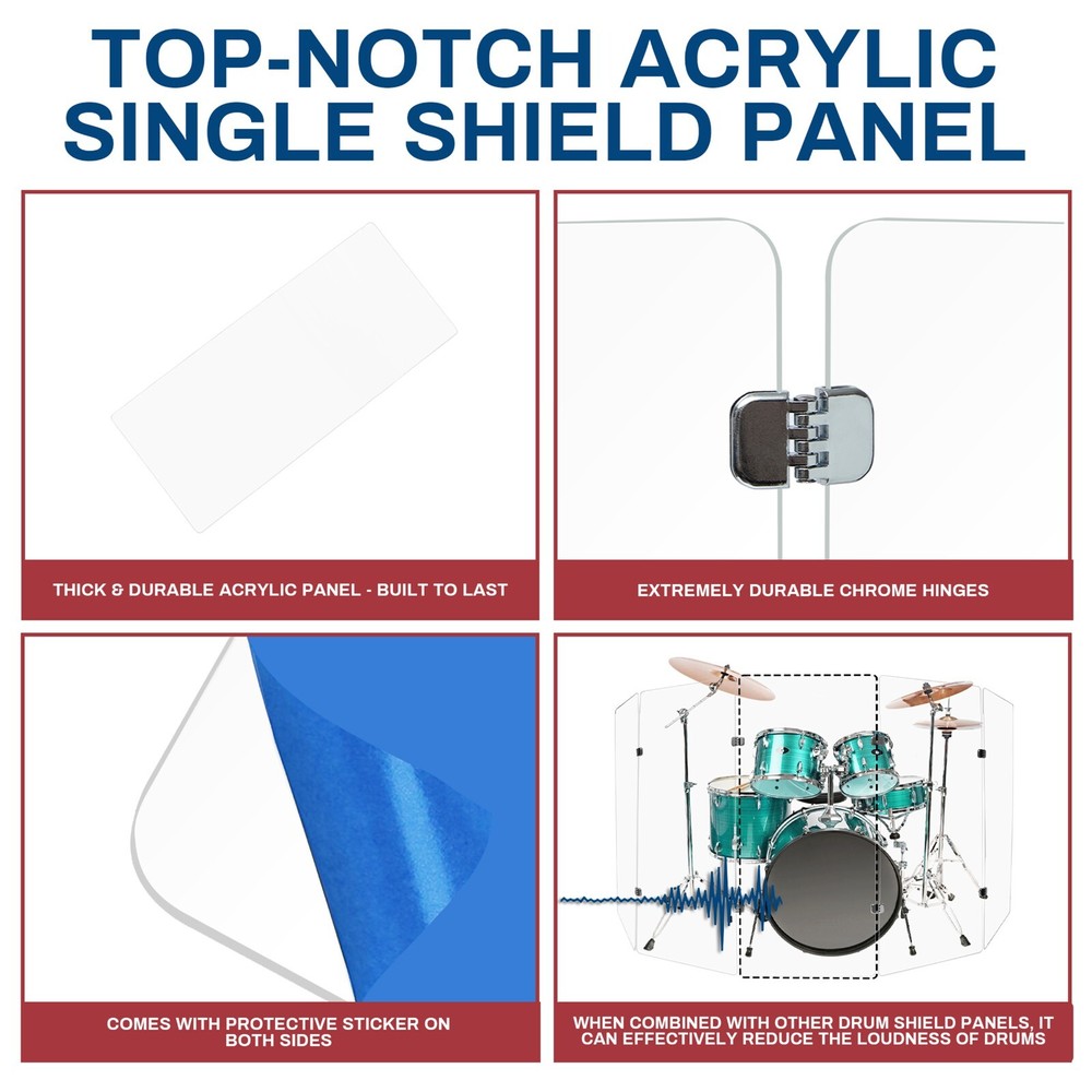Acrylic Drum Shield one Single Panel 2' X 4' 1/4 inch Acrylic Chrome Hinges