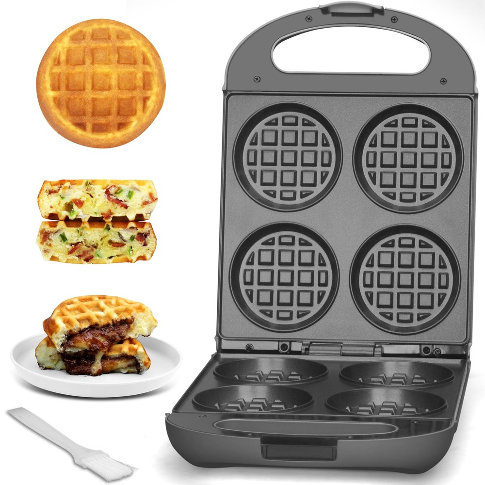 Multi Stuffed Waffle Maker Thick, 4-Slice with 1.2'' Thick & 4'' Dia, Belgian...