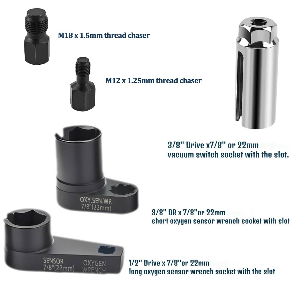 5pcs Oxygen O2 Sensor Socket Remover/Installer Thread Chaser Tool Set Kit 22mm