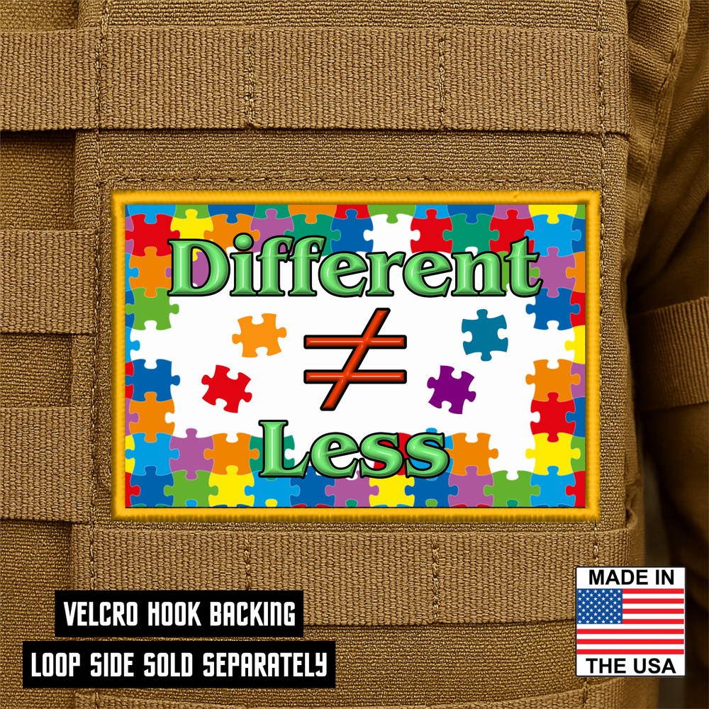 Autism Awareness Morale Patch Different Not Less Puzzle Piece 2"x3" Hook & Loop
