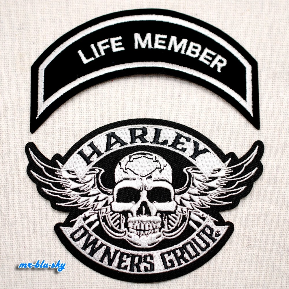 Small Life & Winged Skull Silver Patch Set ~ Harley Davidson Owners Group HOG