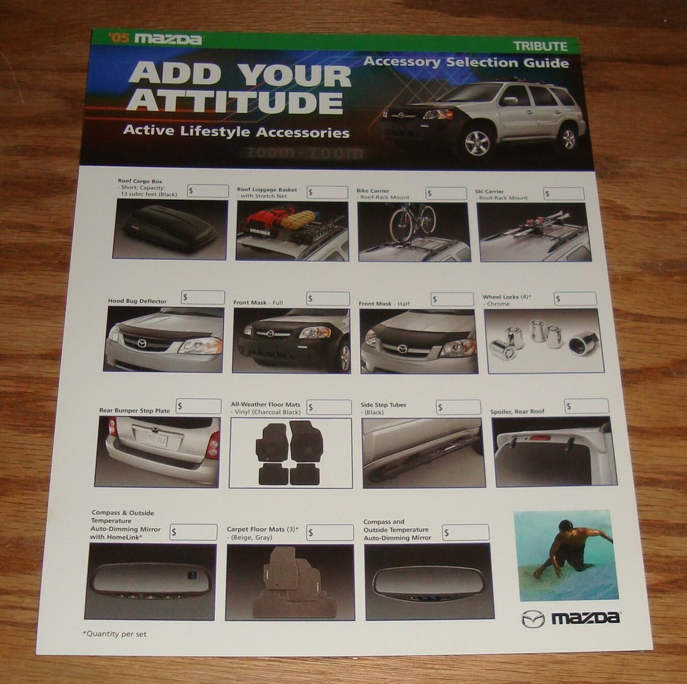 Original 2005 Mazda Tribute Accessory Selection Guide Sales Sheet Brochure 05