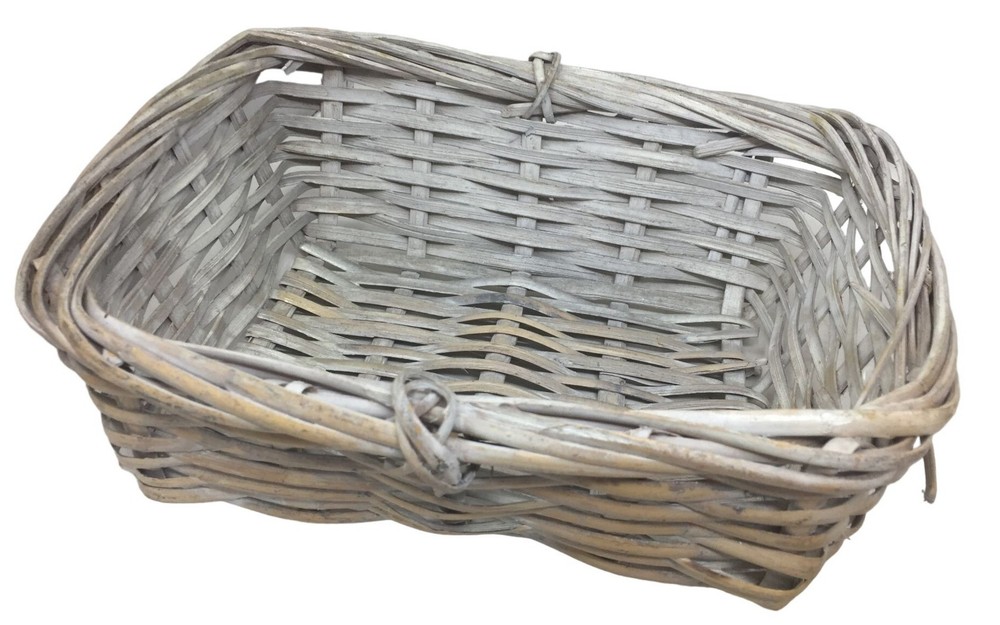 Rustic Distressed White Rectangular Basket - Approx. 10" long x 8" - woven wood