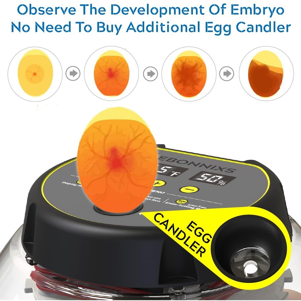 12 Egg Incubator with Humidity Display Egg Candler Automatic Egg Turner