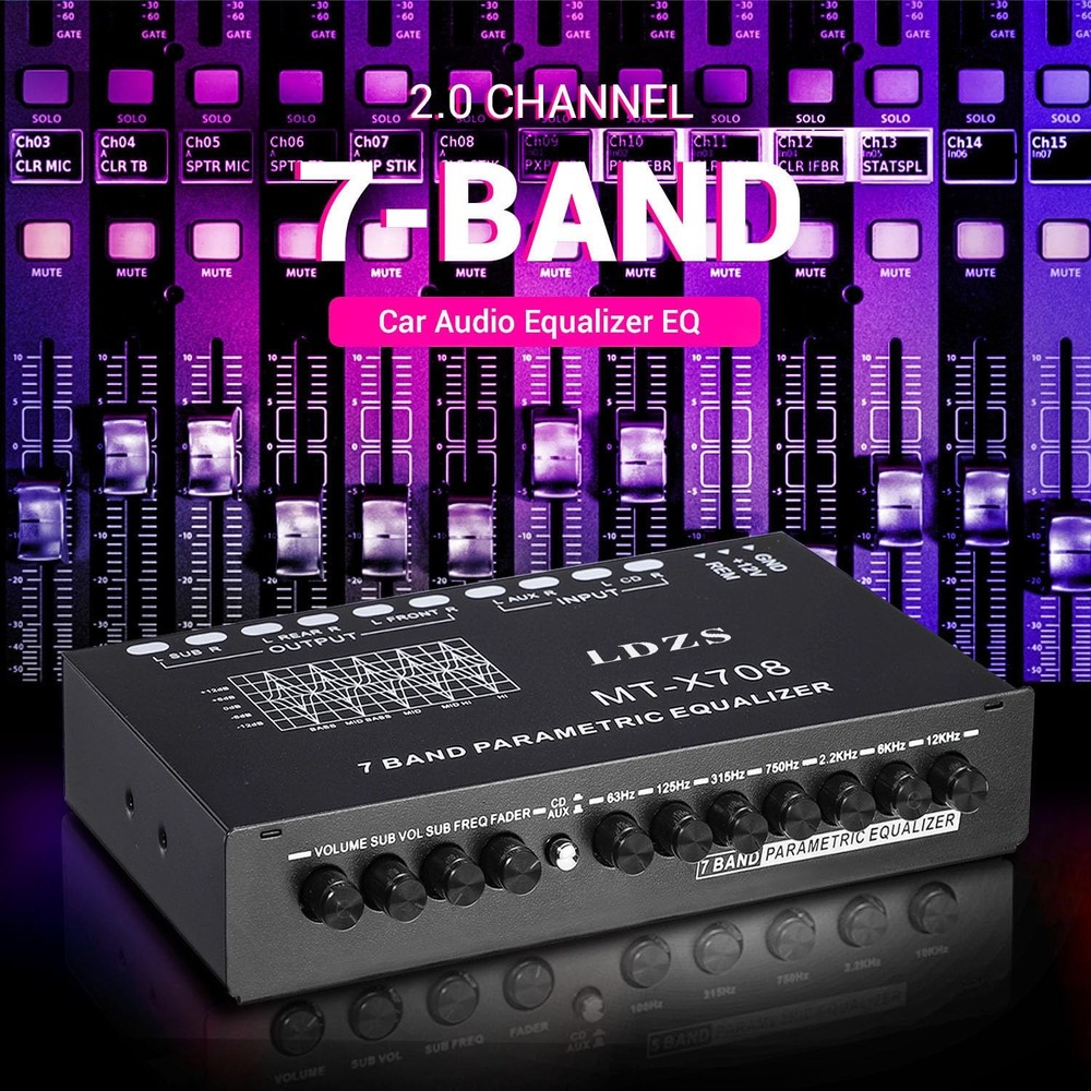 7-Band Car Audio Equalizer, Adjustable 7 Bands EQ Car Amplifier Graphic Equalize